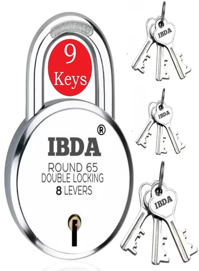IBDA Lock with 9 Keys | 65mm | Double Locking | 8 Levers' High Security Technology | Rivetless Steel Body Padlock | Lock for Home, Shutter, gate, Door, kadi, Channel, Shop, School, Flat, Warehouse - Image 1